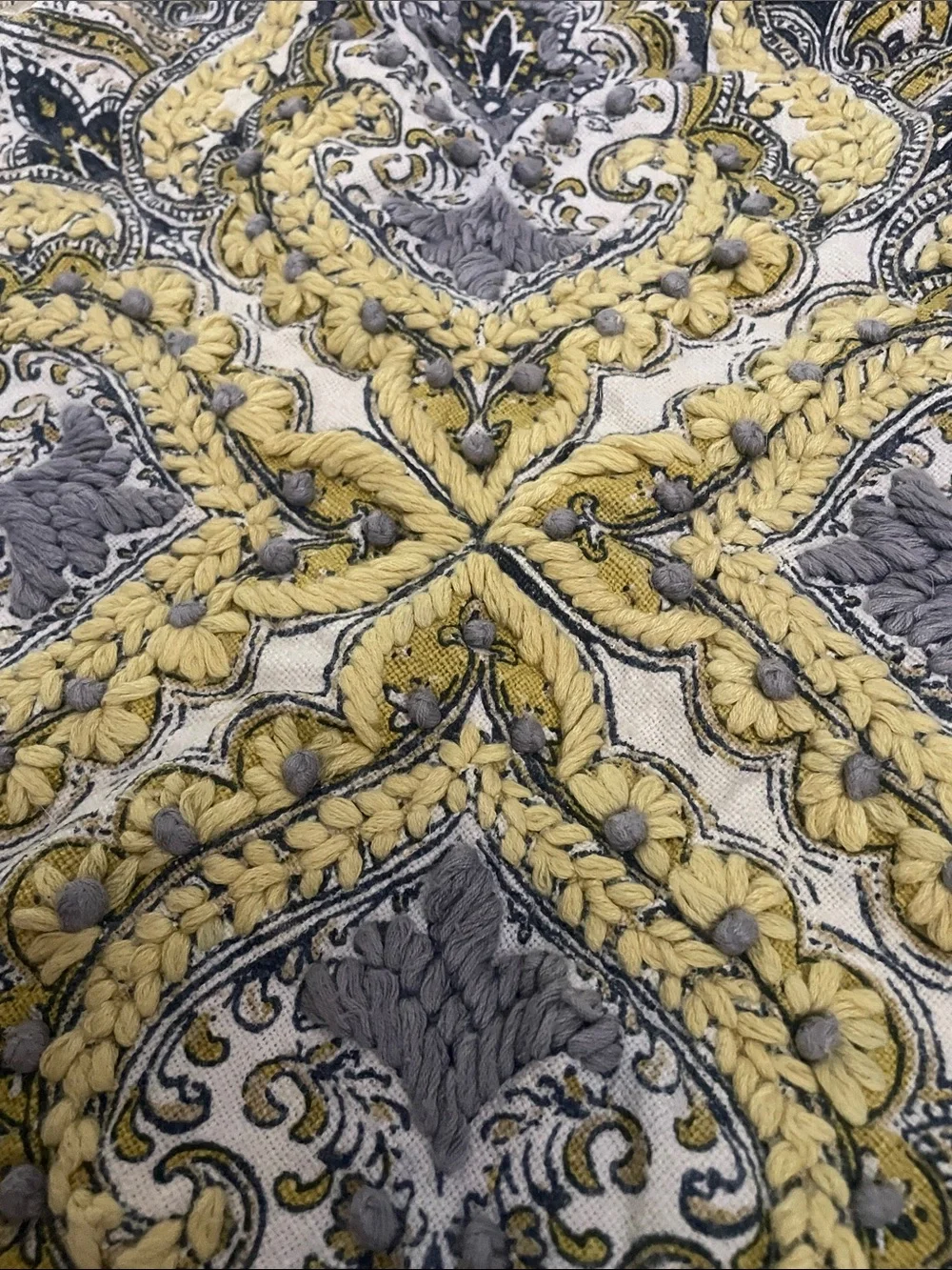 Ornate Yellow and Blue Paisley pillow cover 18” x 18”